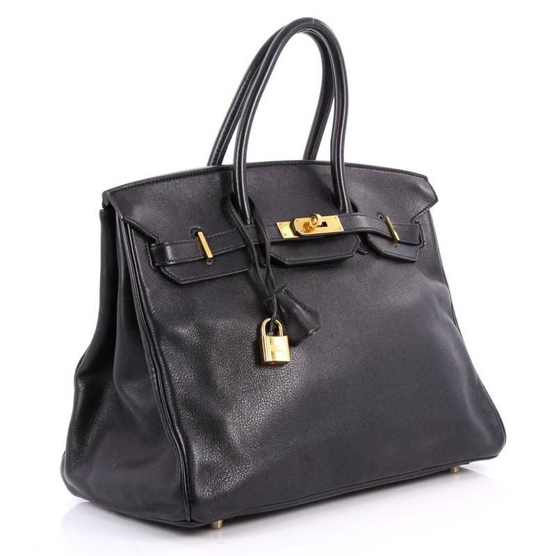 Hermes Black Swift with Gold Hardware 35 Birkin Handbag  In Good Condition In NY, NY