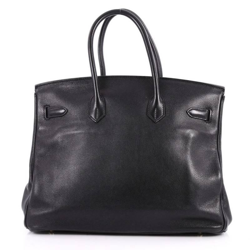 Women's or Men's Hermes Black Swift with Gold Hardware 35 Birkin Handbag 