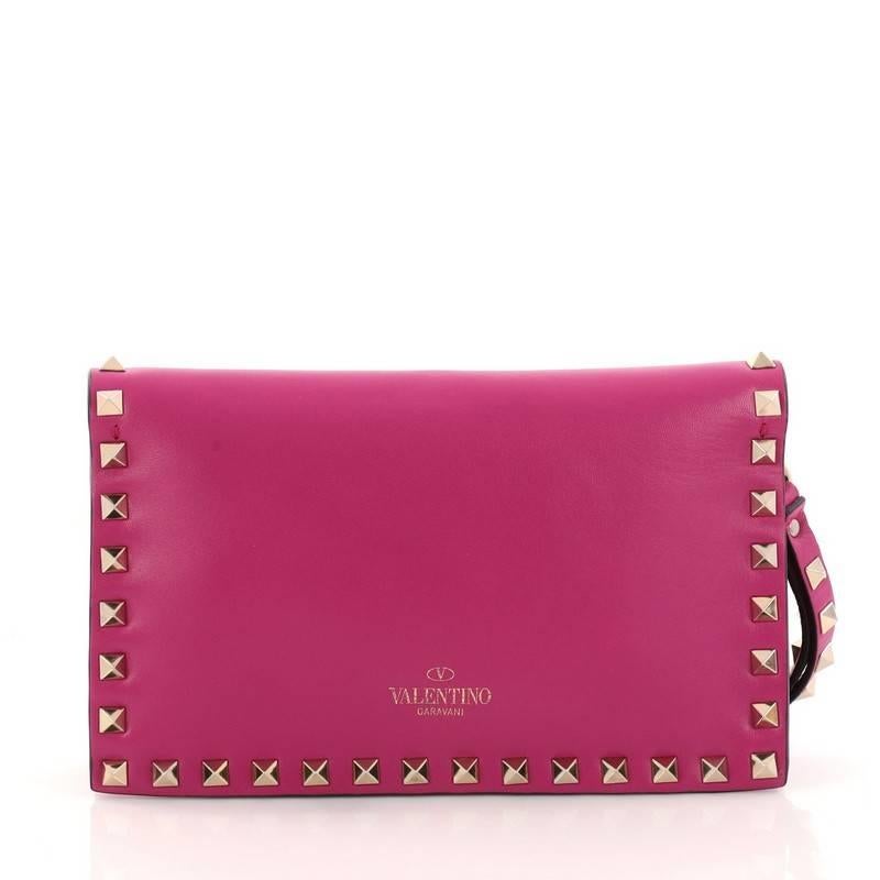 Valentino Rockstud Flap Clutch Leather Small In Good Condition In NY, NY