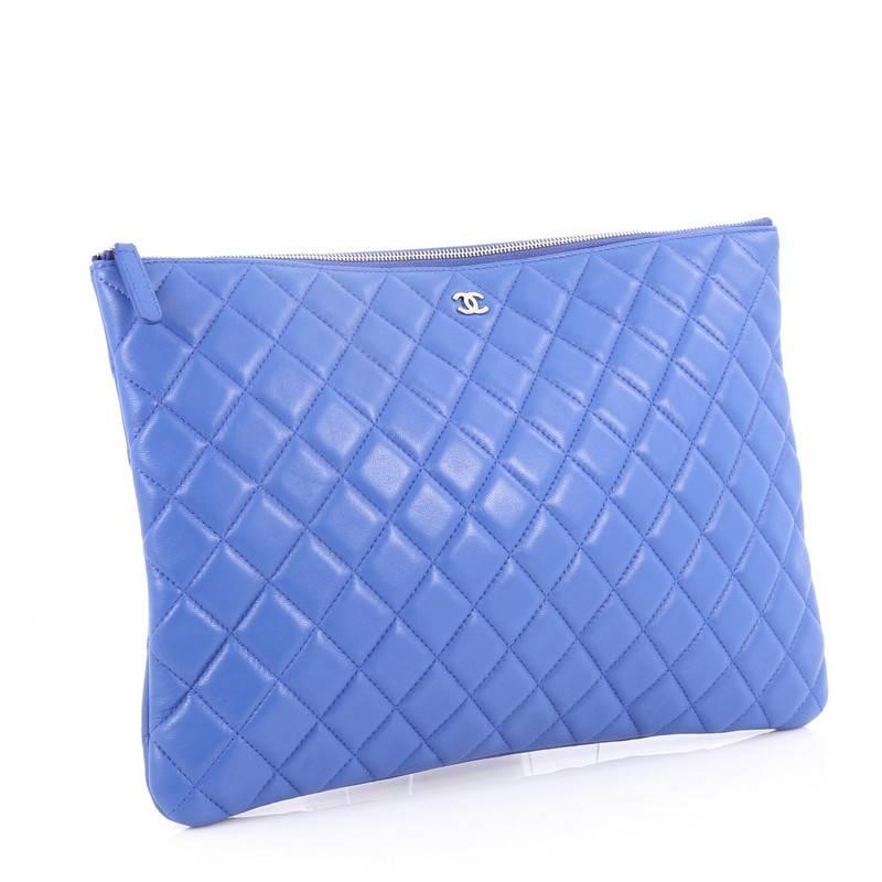 Blue Chanel O Case Clutch Quilted Lambskin Large