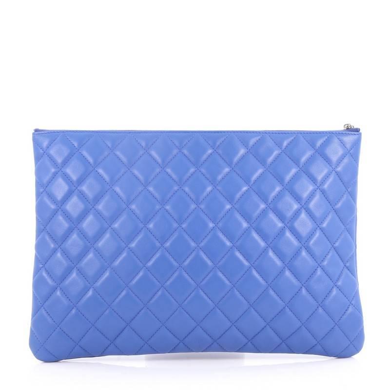 Chanel O Case Clutch Quilted Lambskin Large In Good Condition In NY, NY