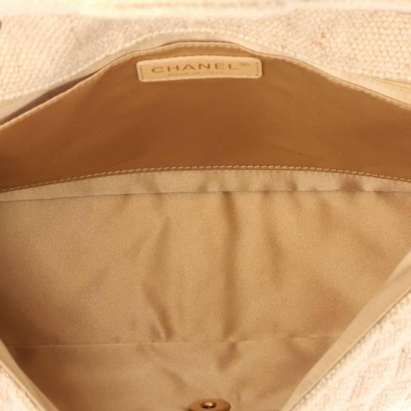 Beige Chanel Country Coco Flap Bag Floral Embroidered Quilted Raffia Jumbo