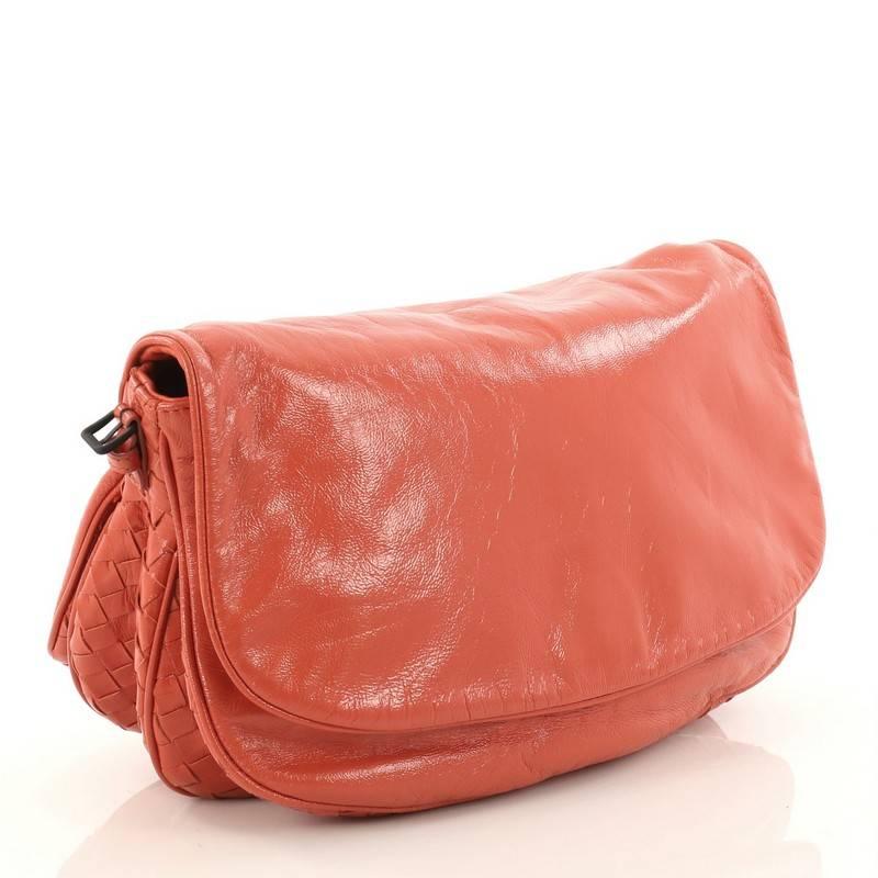 Orange Bottega Veneta Flap Messenger Bag Leather with Intrecciato Detail Medium