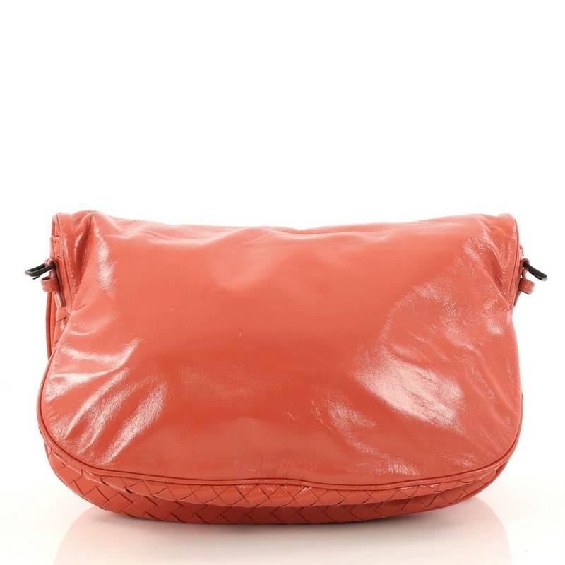 Bottega Veneta Flap Messenger Bag Leather with Intrecciato Detail Medium In Good Condition In NY, NY