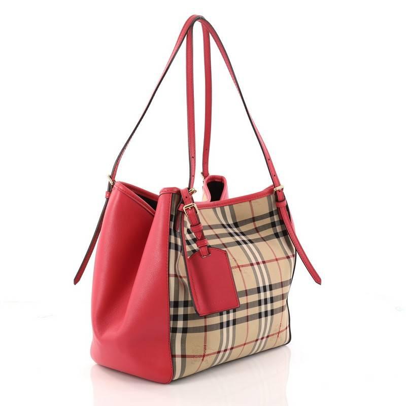 Brown Burberry Canterbury Tote Horseferry Check Canvas and Leather Small