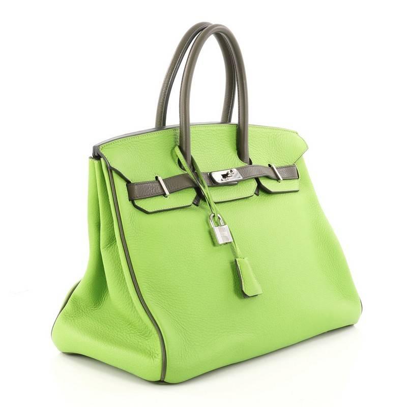 Green Hermes Birkin Handbag Bicolor Clemence with Palladium Hardware 35