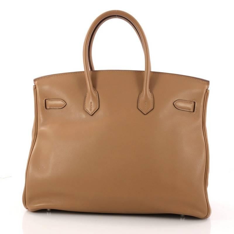 Women's or Men's Hermes Birkin Handbag Tabac Brown Swift with Palladium Hardware 35