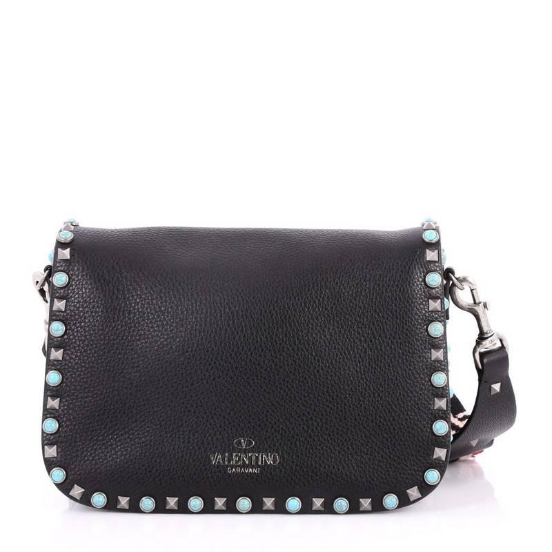 Valentino Rolling Rockstud Crossbody Bag Leather with Cabochons Medium In Good Condition In NY, NY