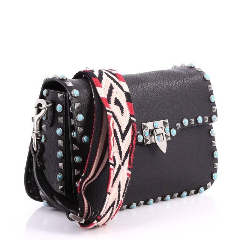 Black Valentino Rolling Rockstud Crossbody Bag Leather with Cabochons Medium