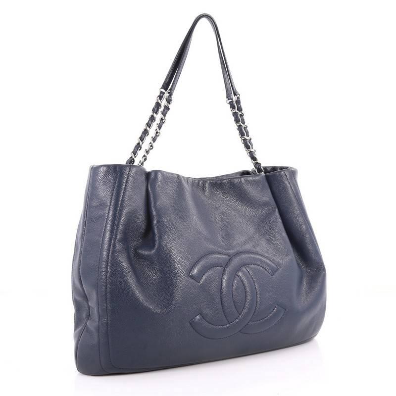 Gray Chanel Timeless Chain Tote Caviar Large