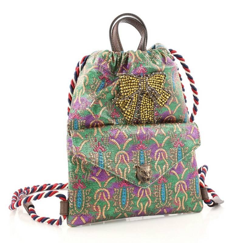 Gray Gucci Animalier Drawstring Backpack Brocade Small