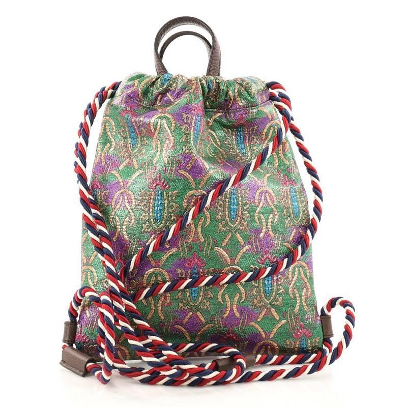 Gucci Animalier Drawstring Backpack Brocade Small In Good Condition In NY, NY