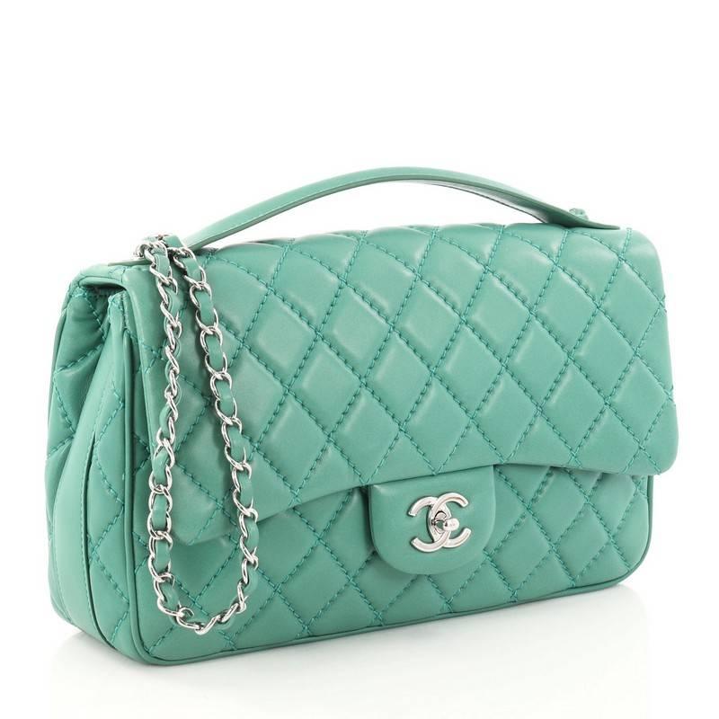 Blue Chanel Easy Carry Flap Bag Quilted Lambskin Jumbo