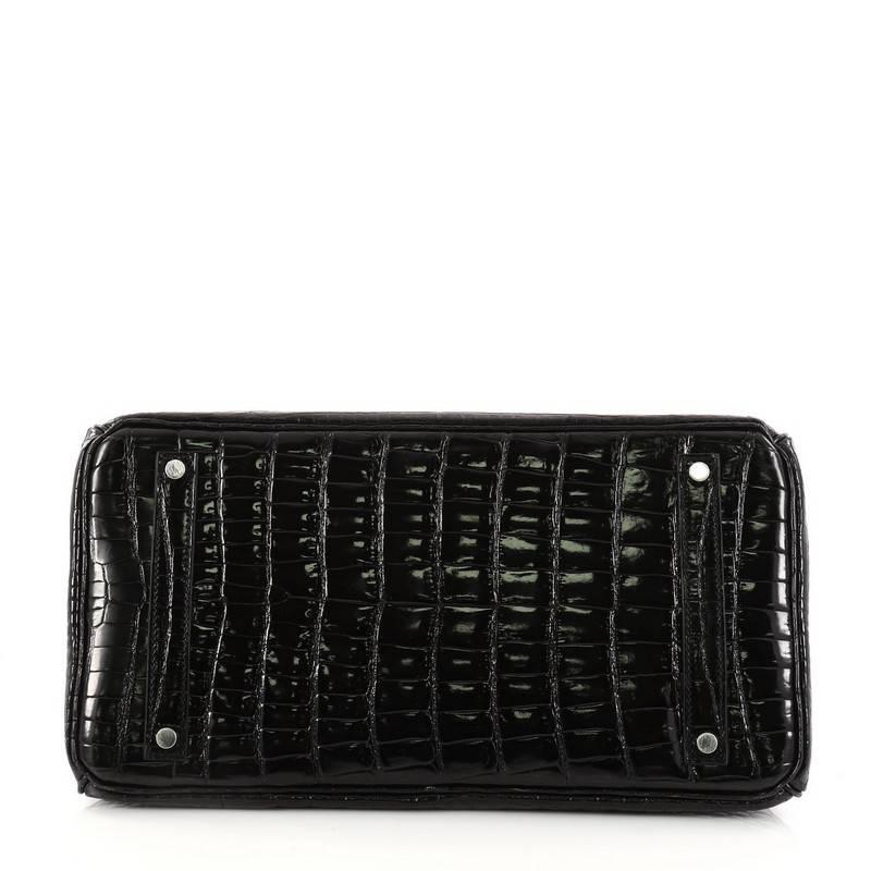 Hermes Birkin Handbag Black Shiny Porosus Crocodile with Palladium Hardware 35 1