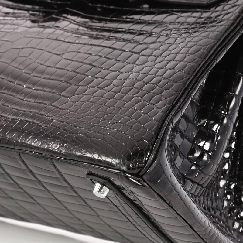Hermes Birkin Handbag Black Shiny Porosus Crocodile with Palladium Hardware 35 2