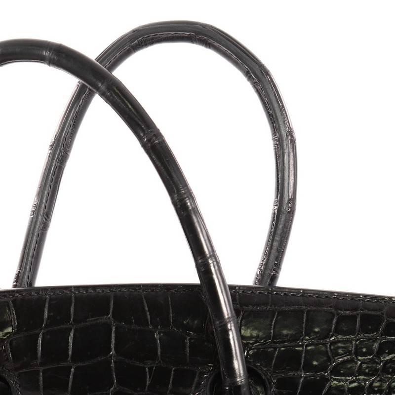 Hermes Birkin Handbag Black Shiny Porosus Crocodile with Palladium Hardware 35 4