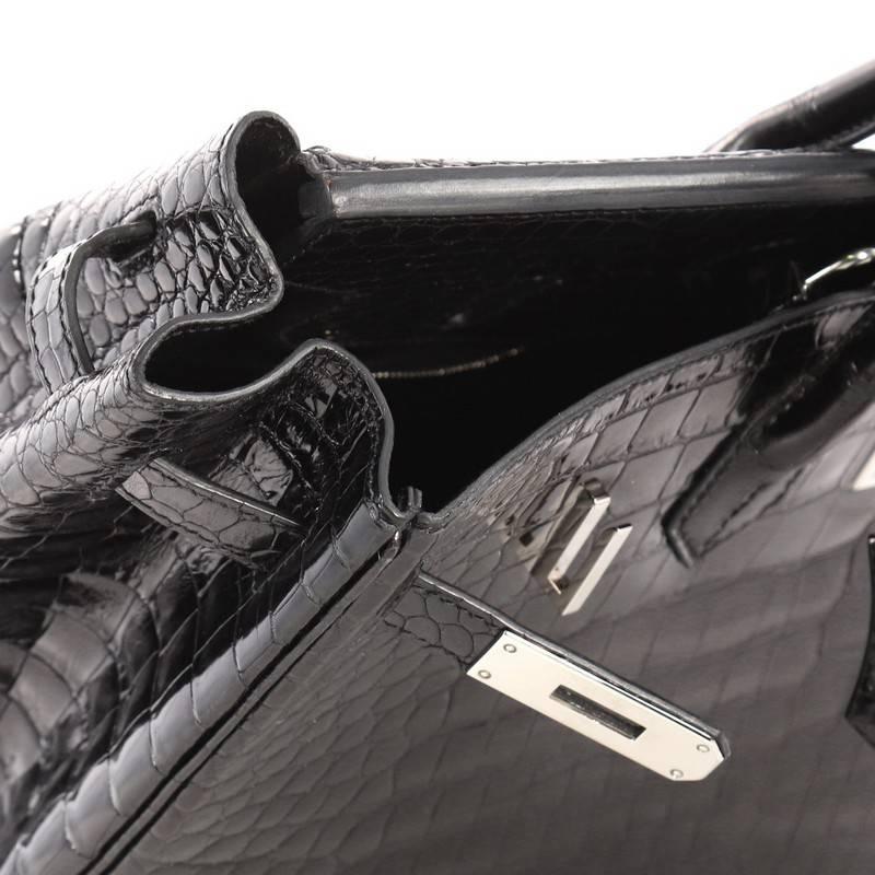 Hermes Birkin Handbag Black Shiny Porosus Crocodile with Palladium Hardware 35 7