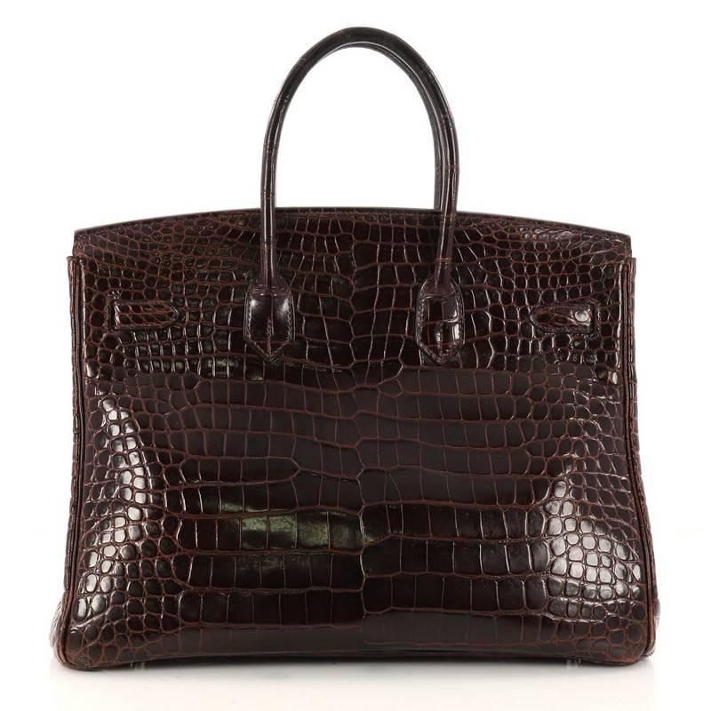 Hermes Birkin Handbag Havane Shiny Porosus Crocodile with Gold Hardware 35  In Good Condition In NY, NY