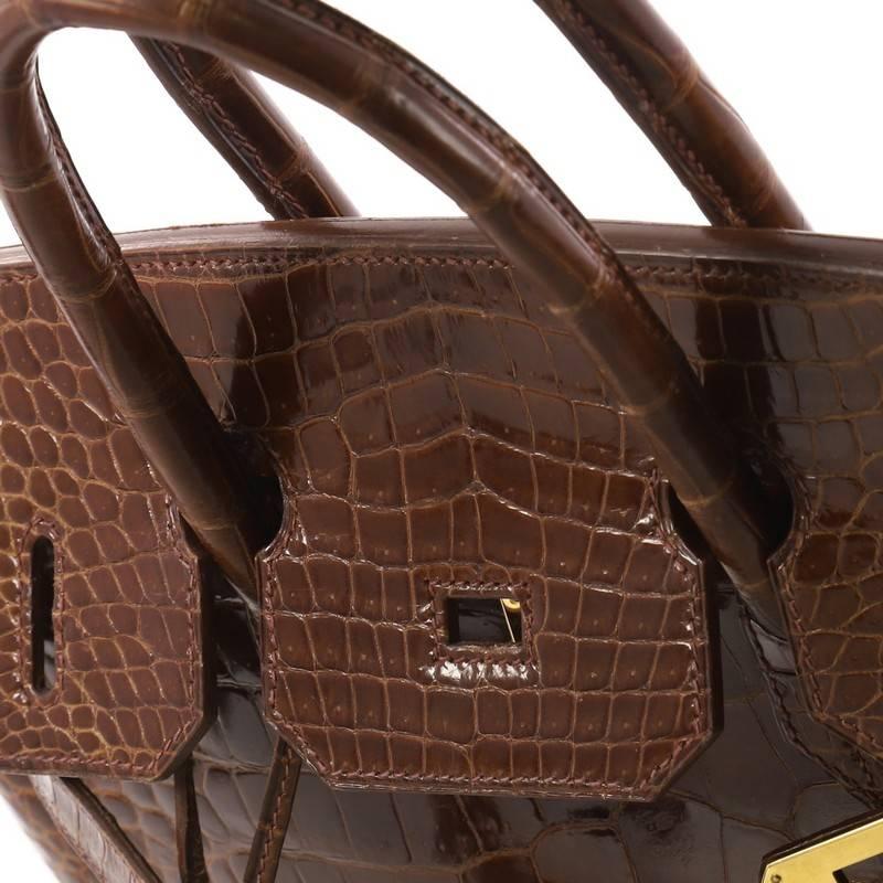 Hermes Birkin Handbag Miel Shiny Porosus Crocodile with Gold Hardware 35  8