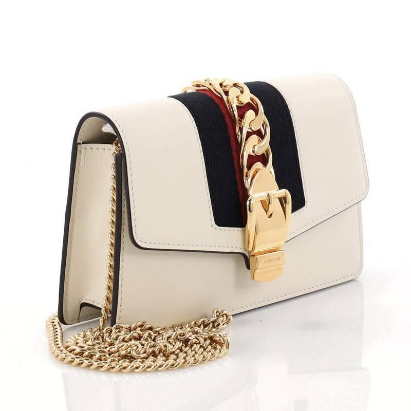 Beige Gucci Sylvie Chain Crossbody Bag Leather Mini