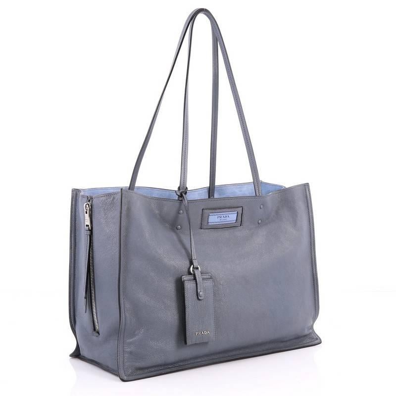 Gray Prada Etiquette Tote Glace Calf Large