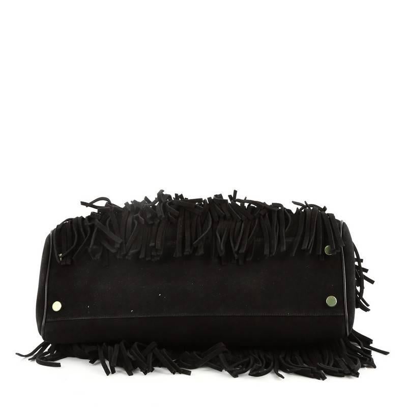 Black Saint Laurent Fringe Trois Clous Convertible Tote Suede Medium