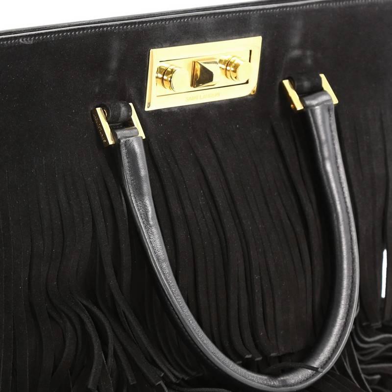 Saint Laurent Fringe Trois Clous Convertible Tote Suede Medium In Good Condition In NY, NY