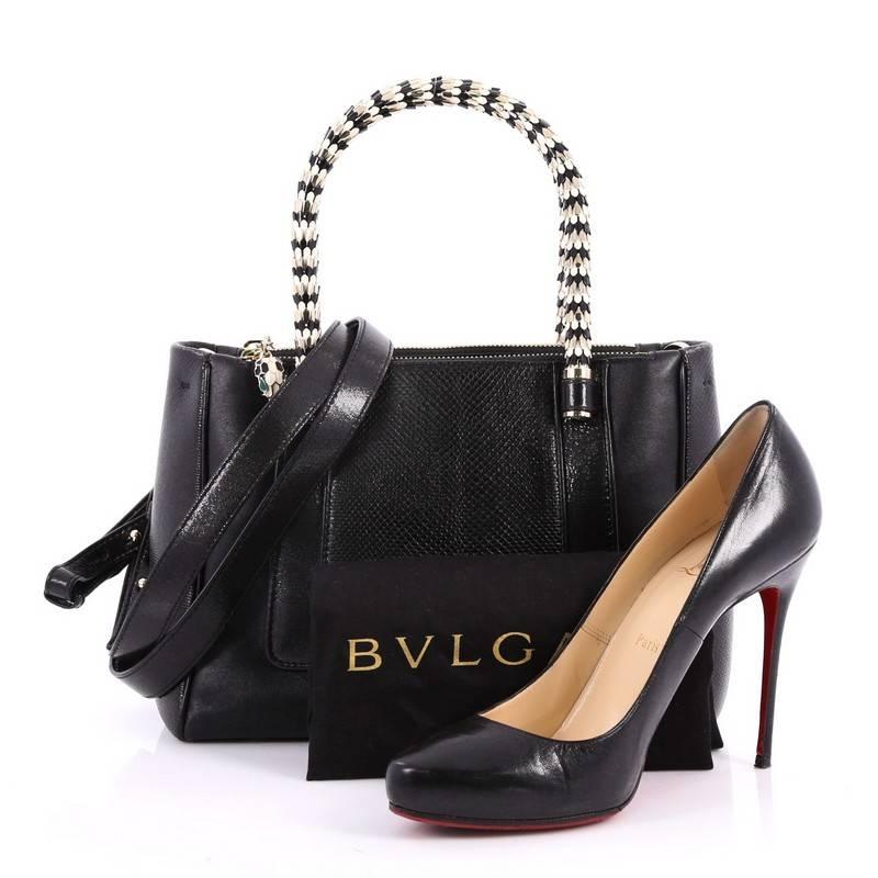 Black Bvlgari Serpenti Double Zip Tote Leather and Python Small