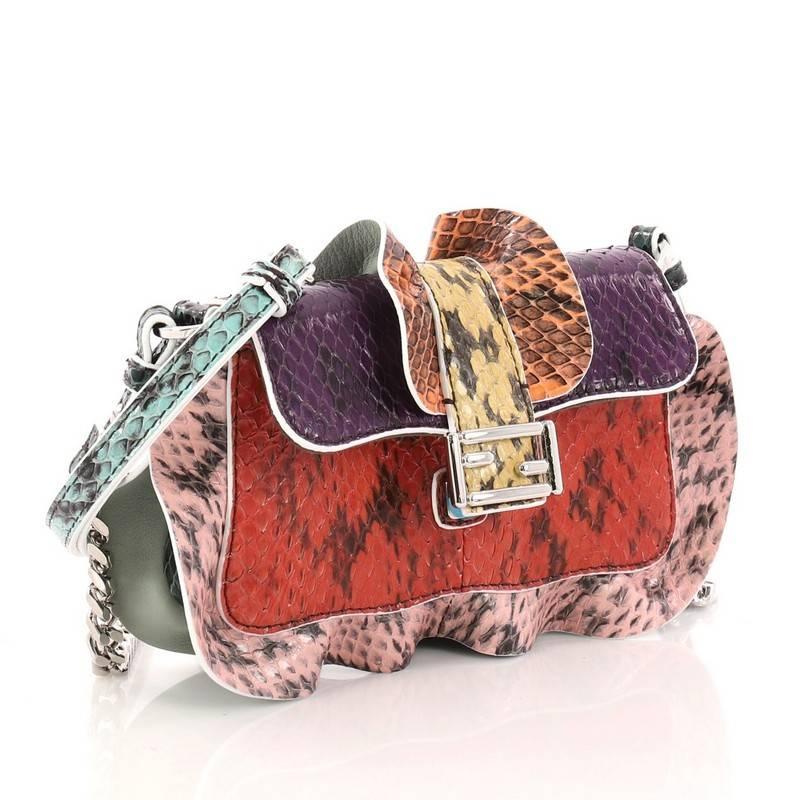 Brown Fendi Wave Baguette Python Micro