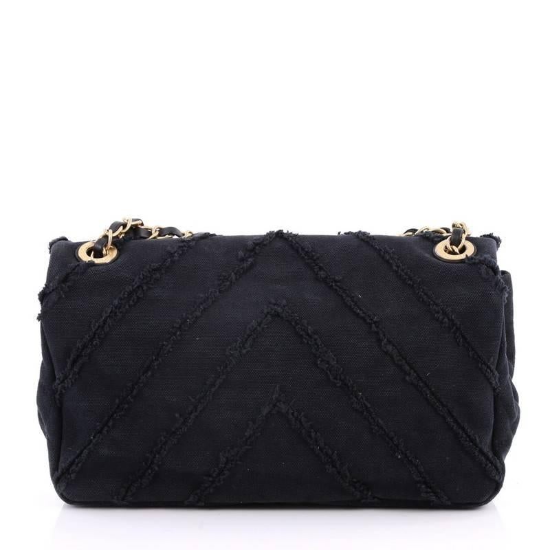 Black Chanel CC Flap Bag Chevron Canvas Patchwork Medium