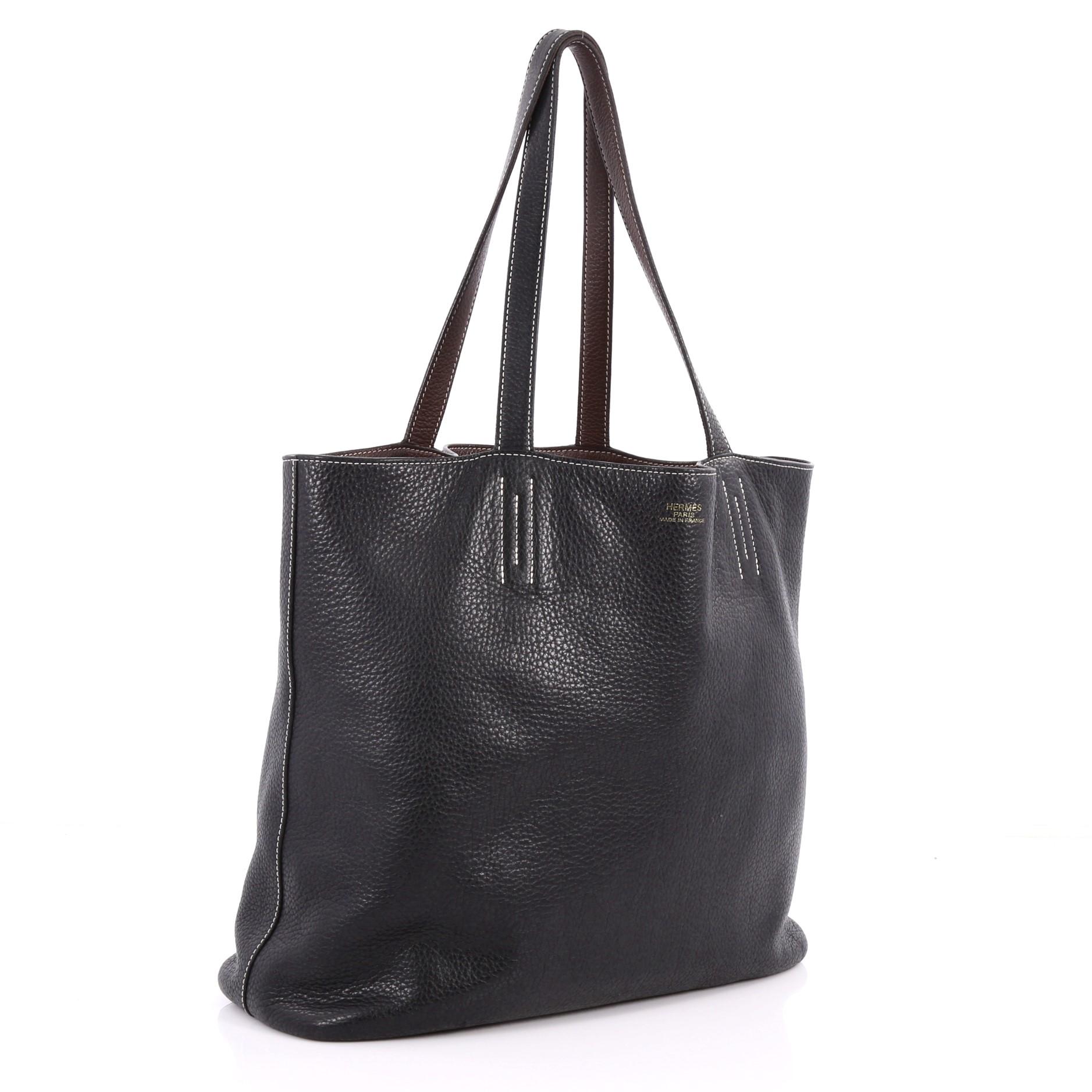Black Hermes Double Sens Tote Clemence 45
