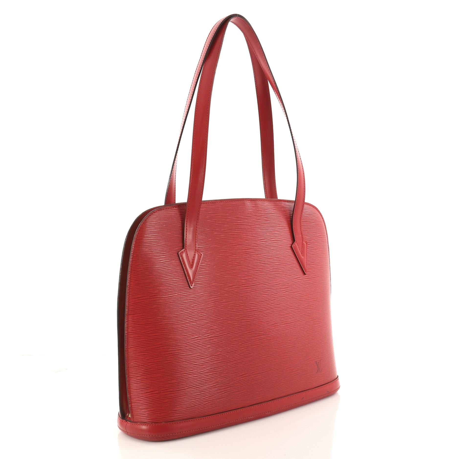 Red Louis Vuitton Lussac Handbag Epi Leather 