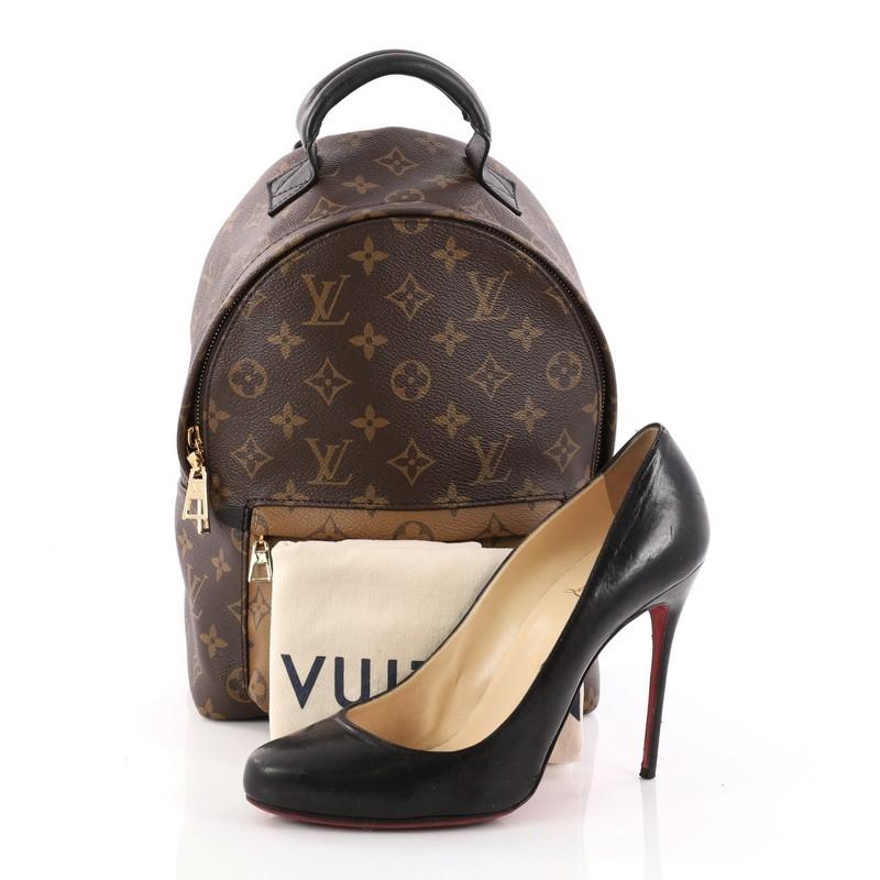 This authentic Louis Vuitton Palm Springs Backpack Reverse Monogram Canvas PM is a standout bag made for care-free urban fashionistas. Crafted from reverse brown monogram coated canvas, this backpack features padded leather top handle, adjustable