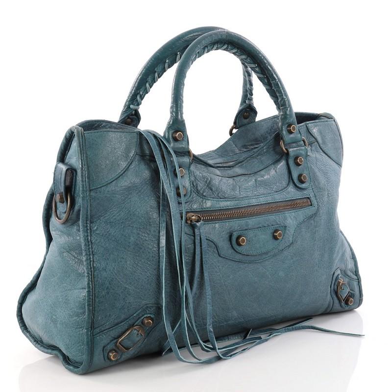 Gray Balenciaga City Classic Studs Handbag Leather Small