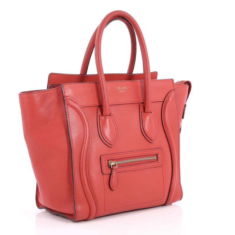 Orange Celine Luggage Handbag Grainy Leather Micro