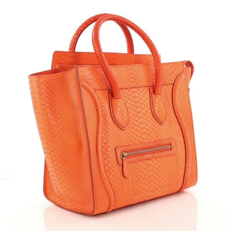 Orange Celine Luggage Handbag Python Mini