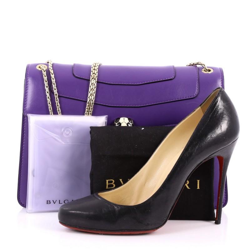 This authentic Bvlgari Serpenti Forever Shoulder Bag Leather Medium is from the brands' Serpenti Forever Collection that's perfect for the stylish fashionista. Crafted from purple leather, this sophisticated bag features snake-inspired chain,