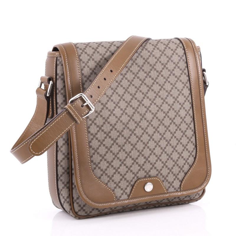 Brown Gucci Snap Flap Messenger Bag Diamante Coated Canvas Medium