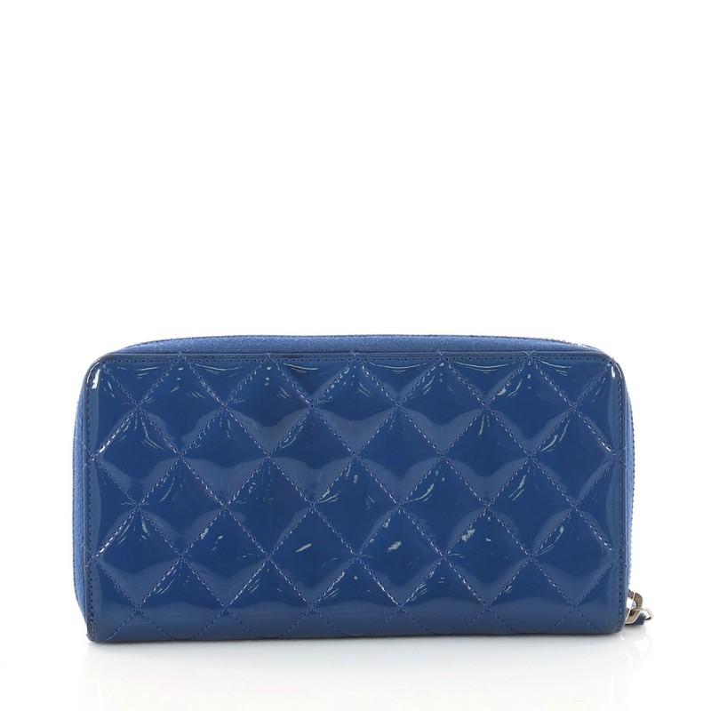 Chanel Zip Around Wallet Quilted Patent Long In Good Condition In NY, NY