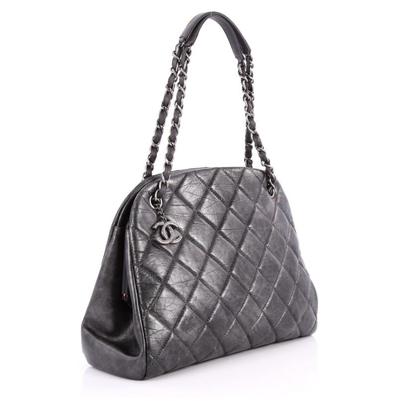 Gray Chanel Just Mademoiselle Handbag Quilted Aged Calfskin Large