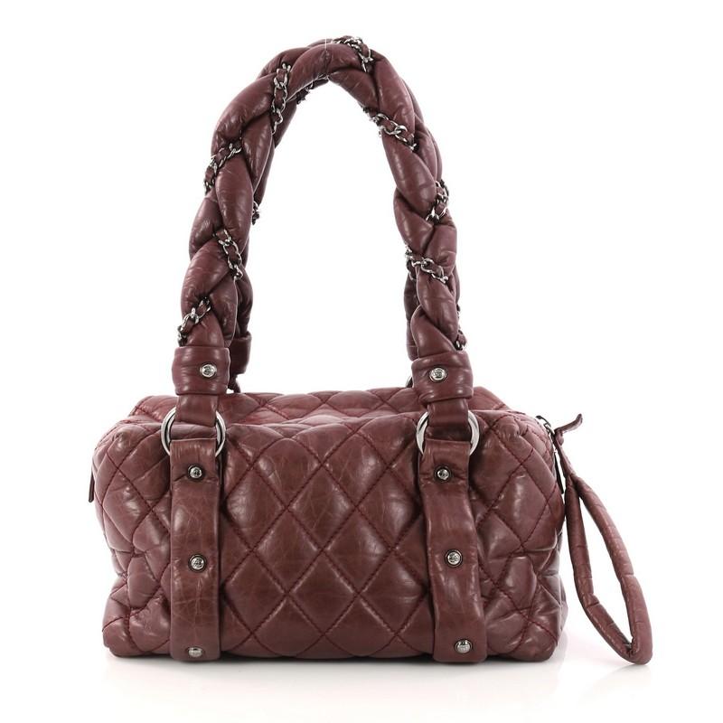 Brown Chanel Lady Braid Bowler Bag Quilted Distressed Lambskin Small
