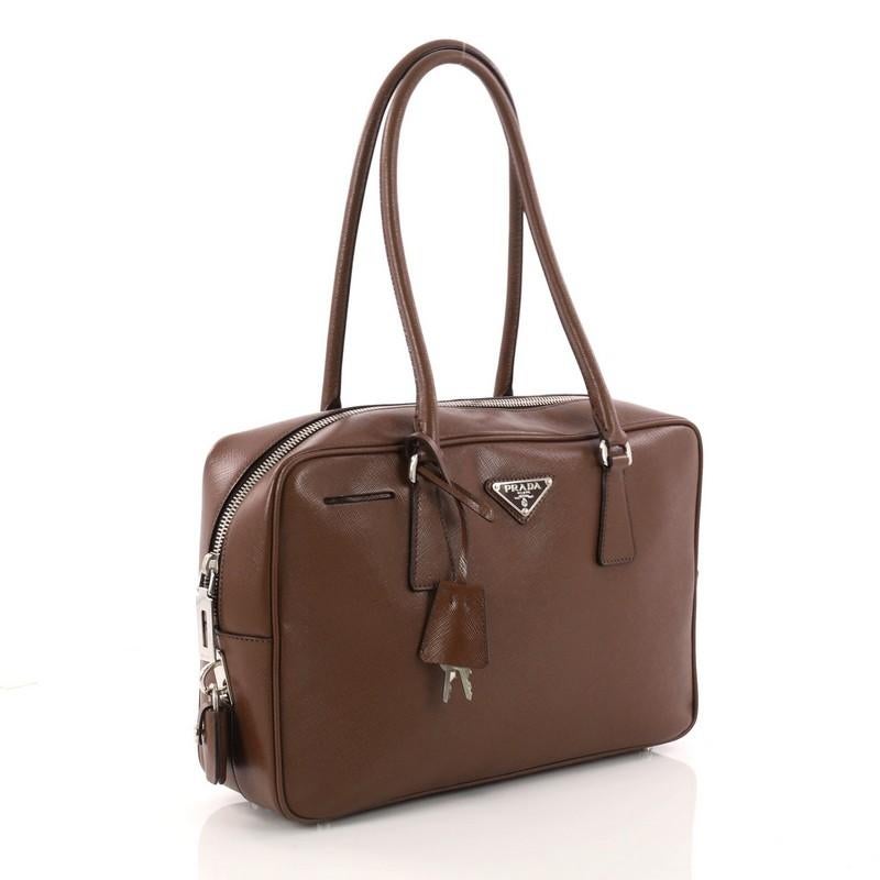 Brown Prada Bauletto Handbag Saffiano Leather Medium