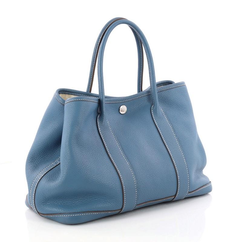 Blue Hermes Garden Party Tote Leather 30