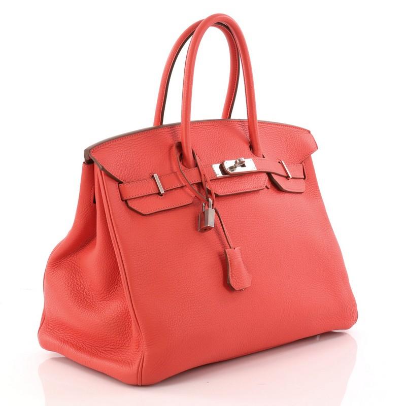 Hermes Birkin Handbag Bougainvillia Red Clemence with Palladium Hardware 35  In Good Condition In NY, NY
