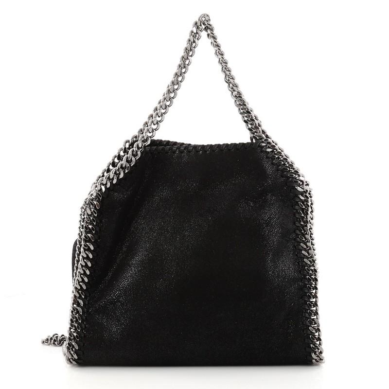 Black Stella McCartney Falabella Fold Over Crossbody Bag Embroidered Shaggy Deer Mini