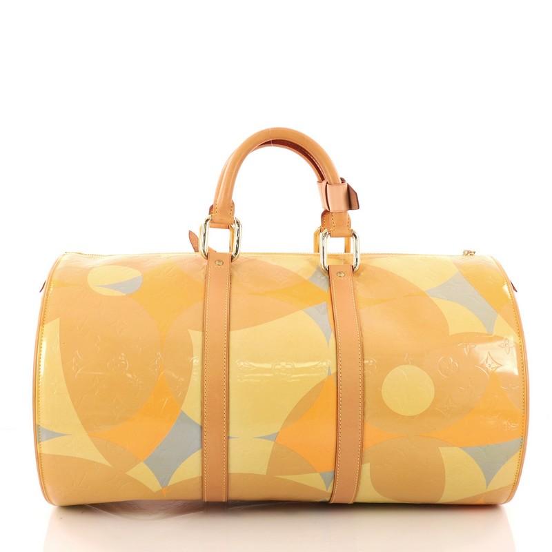Orange Louis Vuitton Barrel Keepall Handbag Fleur Monogram Vernis 45
