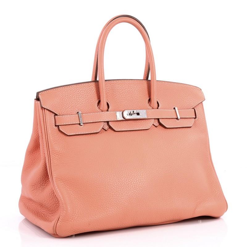 Orange Hermes Birkin Handbag Crevette Pink Clemence with Palladium Hardware 35