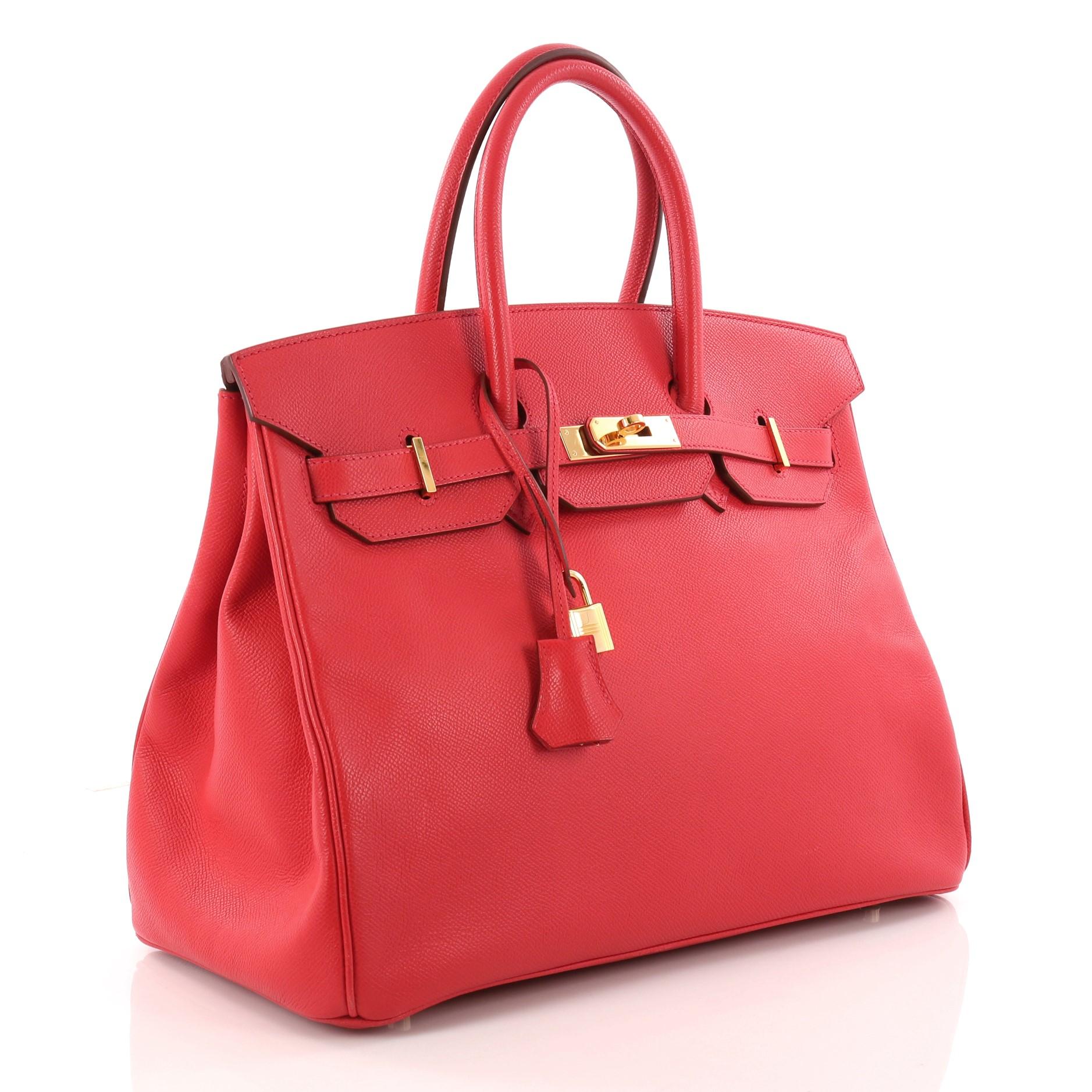 Red Hermes Birkin Handbag Rouge Vif Epsom with Gold Hardware 35