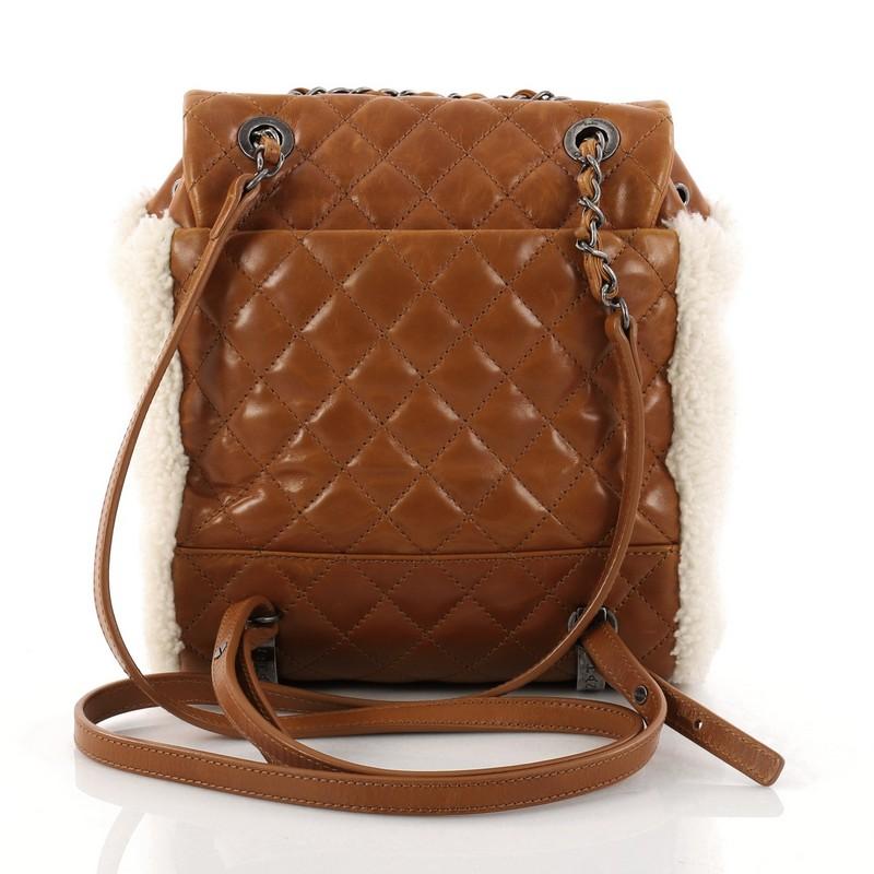 Beige Chanel Mountain Backpack Shearling with Quilted Calfskin Small