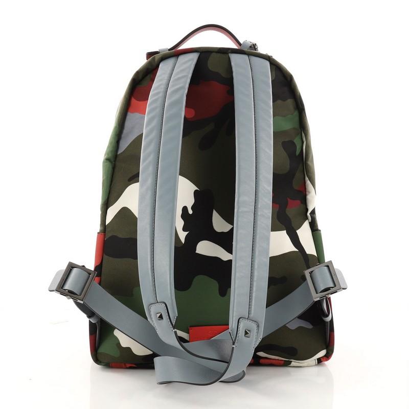 Valentino Camouflage Backpack Nylon And Leather Large In Good Condition In NY, NY